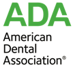 The image features a logo with the acronym  ADA  prominently displayed, which stands for American Dental Association, against a green background.
