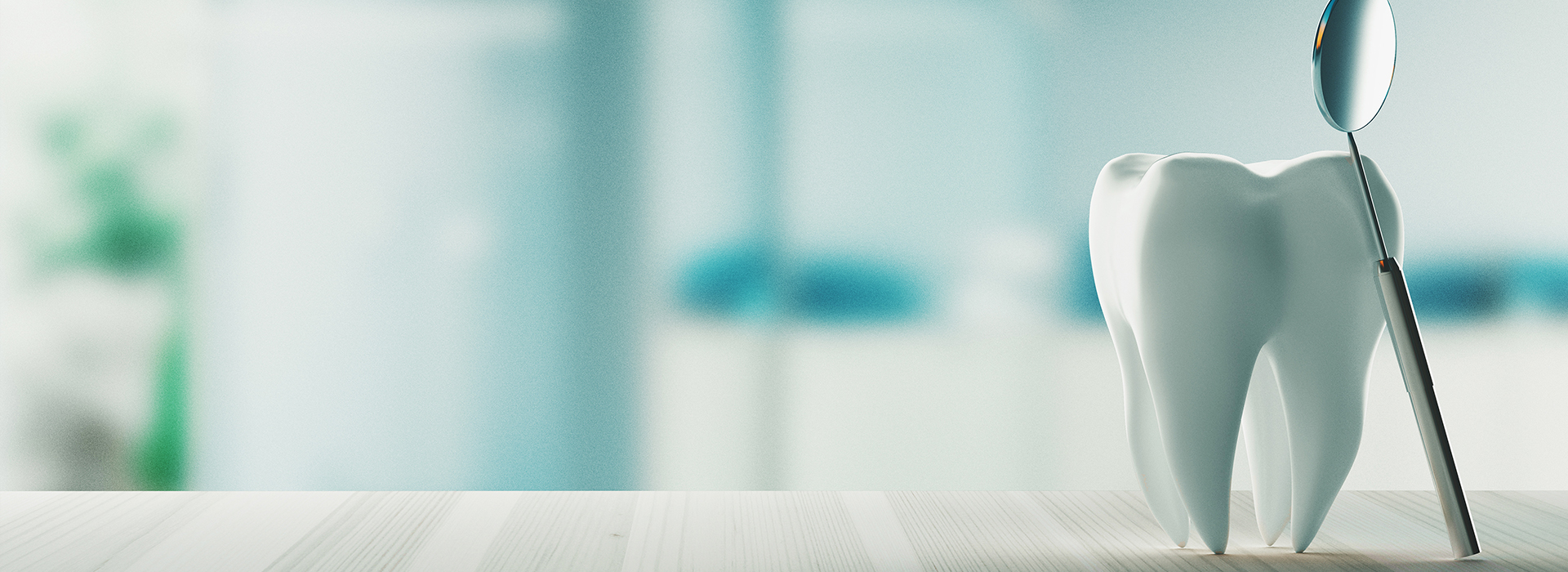 The image features a close-up view of a toothbrush with bristles against a blurred background.